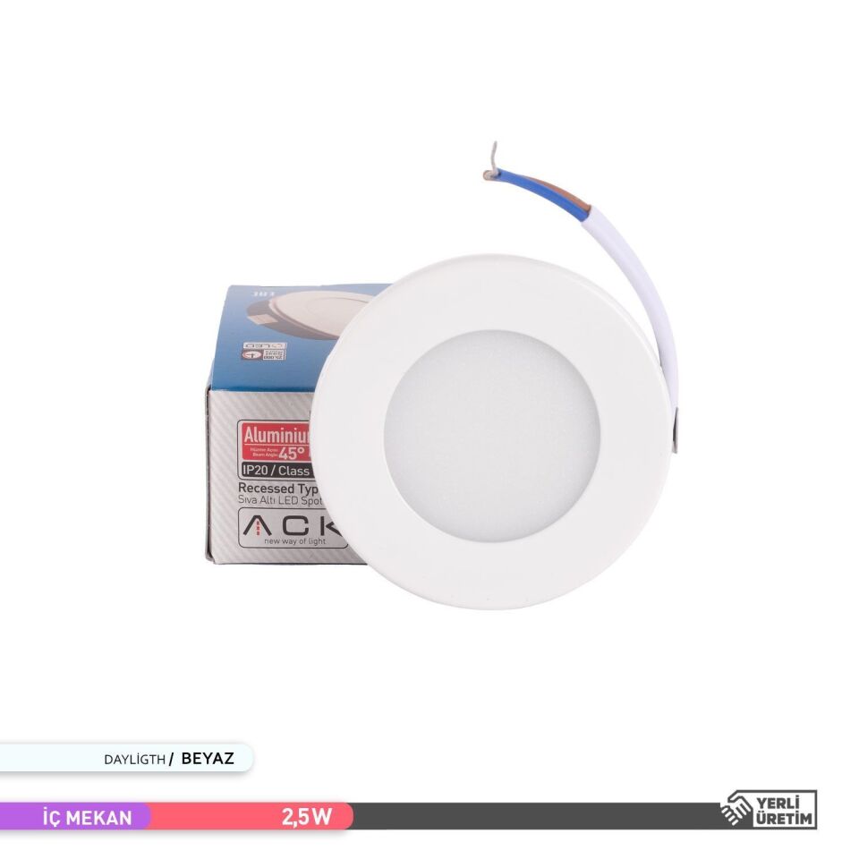 ACK AH07-01201 2,5W 6500K Sıva Altı LED Spot Armatür Beyaz