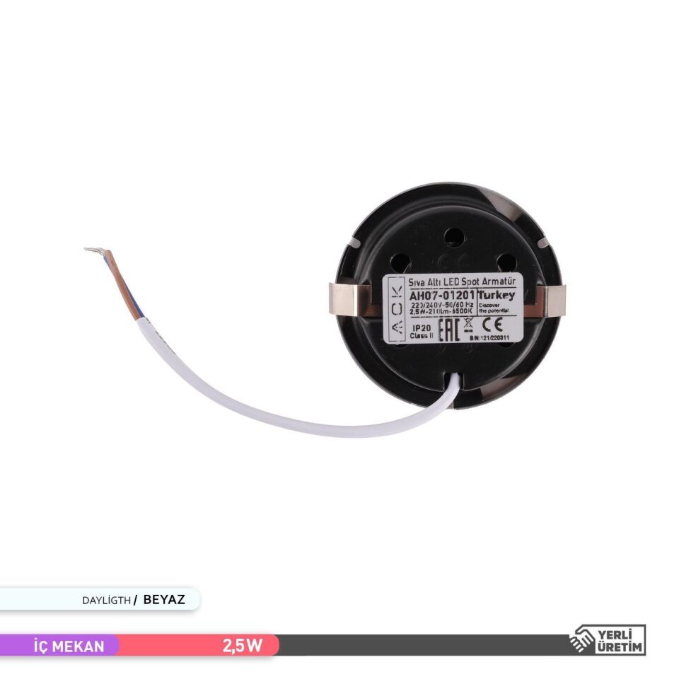 ACK AH07-01201 2,5W 6500K Sıva Altı LED Spot Armatür Beyaz