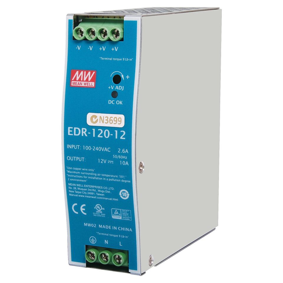 Meanwell EDR-120-12 120W Ray Montaj Switching Güç Kaynağı 12VDC 10A