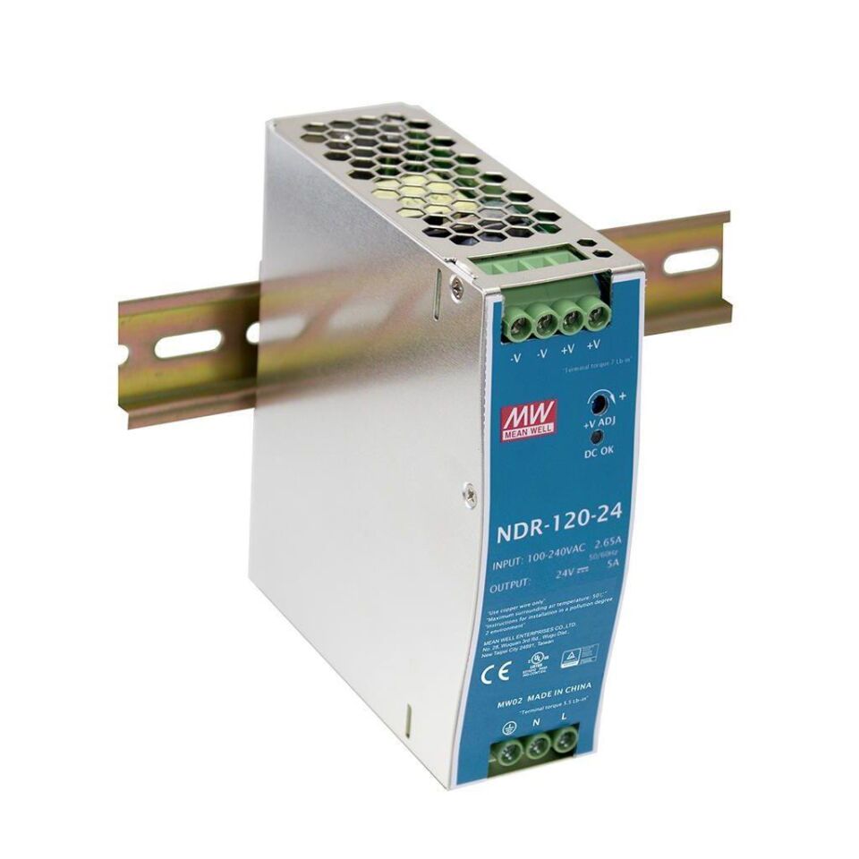 Meanwell NDR-120-24 120W Ray Montaj Switching Güç Kaynağı 24VDC 5A