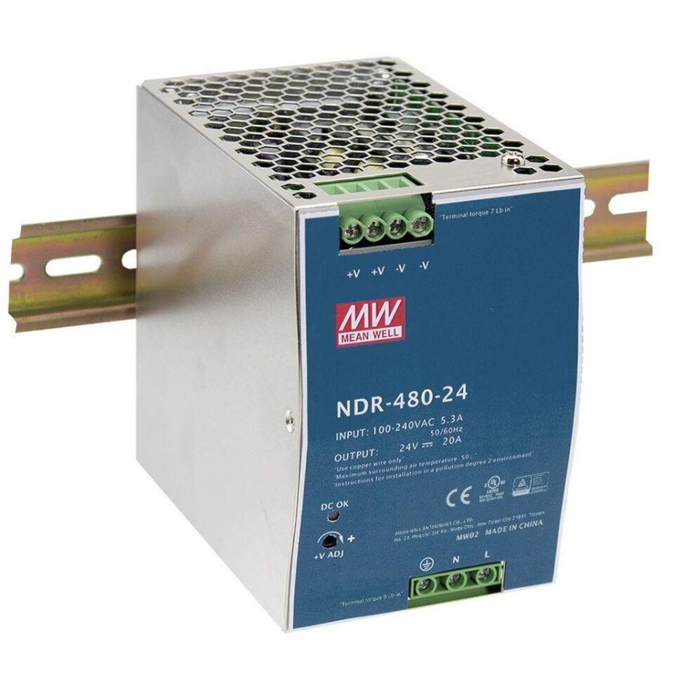 Meanwell NDR-480-24 480W Ray Montaj Switching Güç Kaynağı 24VDC 20A