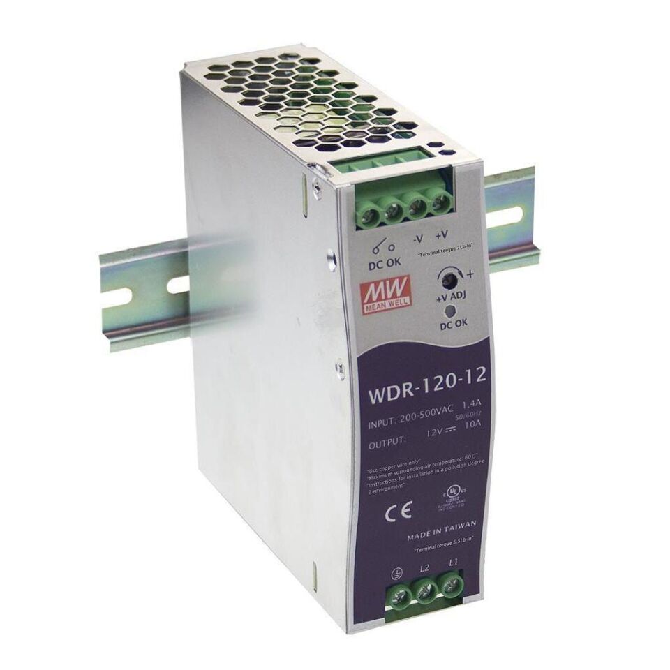 Meanwell WDR-120-12 120W Ray Montaj Switching Güç Kaynağı 12VDC 10A