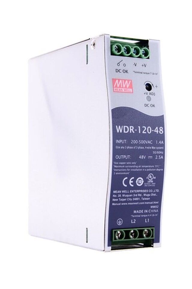 Meanwell WDR-120-48 120W Ray Montaj Switching Güç Kaynağı 48VDC 2.5A