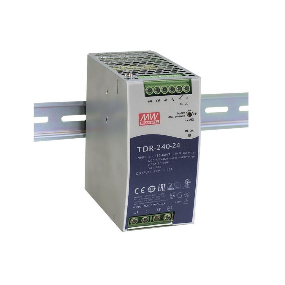 Meanwell TDR-240-24 240W Ray Montaj Switching Güç Kaynağı 24VDC 10A