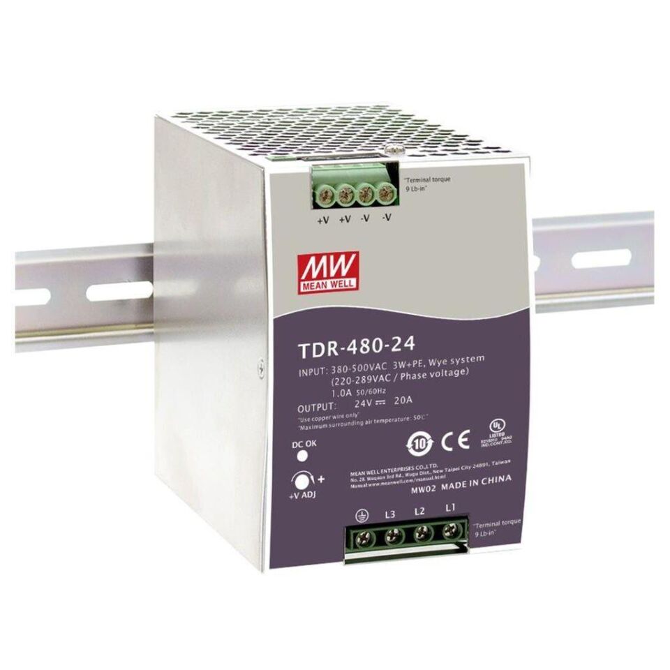 Meanwell TDR-480-24 480W Ray Montaj Switching Güç Kaynağı 24VDC 20A