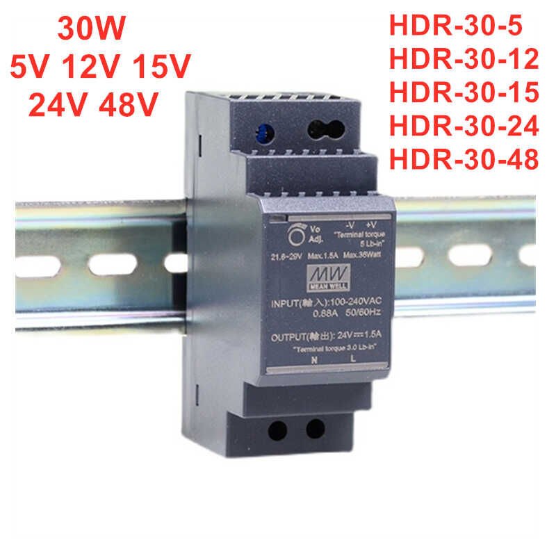 Meanwell HDR-30-5 30W Ray Montaj Switching Güç Kaynağı 5VDC 3A www ...