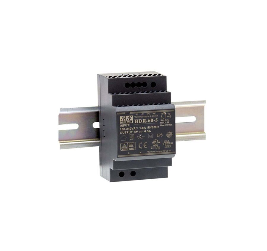 Meanwell HDR-60-5 60W Ray Montaj Switching Güç Kaynağı 5VDC 6.5A
