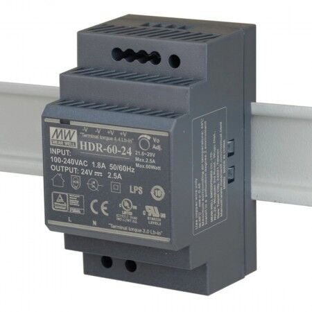 Meanwell HDR-60-48 60W Ray Montaj Switching Güç Kaynağı 48VDC 1.25A