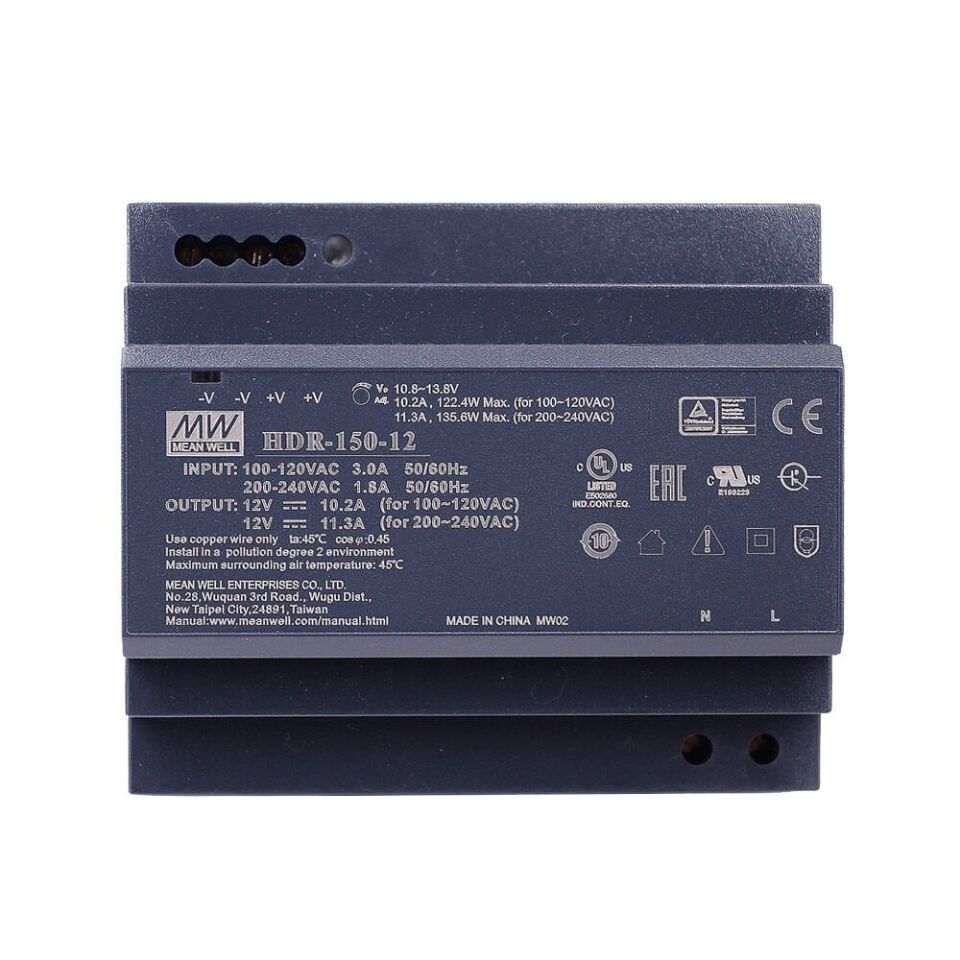 Meanwell HDR-150-12 150W Ray Montaj Switching Güç Kaynağı 12VDC 11.3A