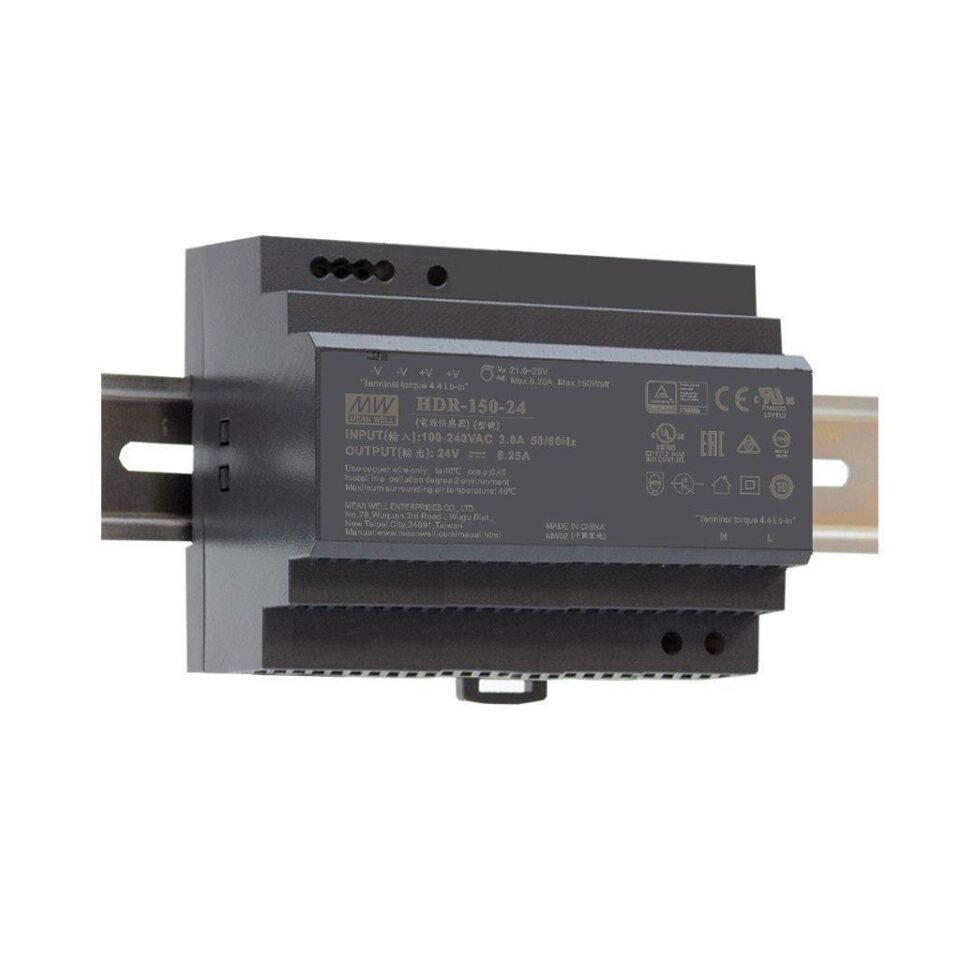 Meanwell HDR-150-24 150W Ray Montaj Switching Güç Kaynağı 24VDC 6.25A