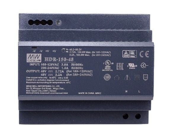 Meanwell HDR-150-48 150W Ray Montaj Switching Güç Kaynağı 48VDC 3.2A