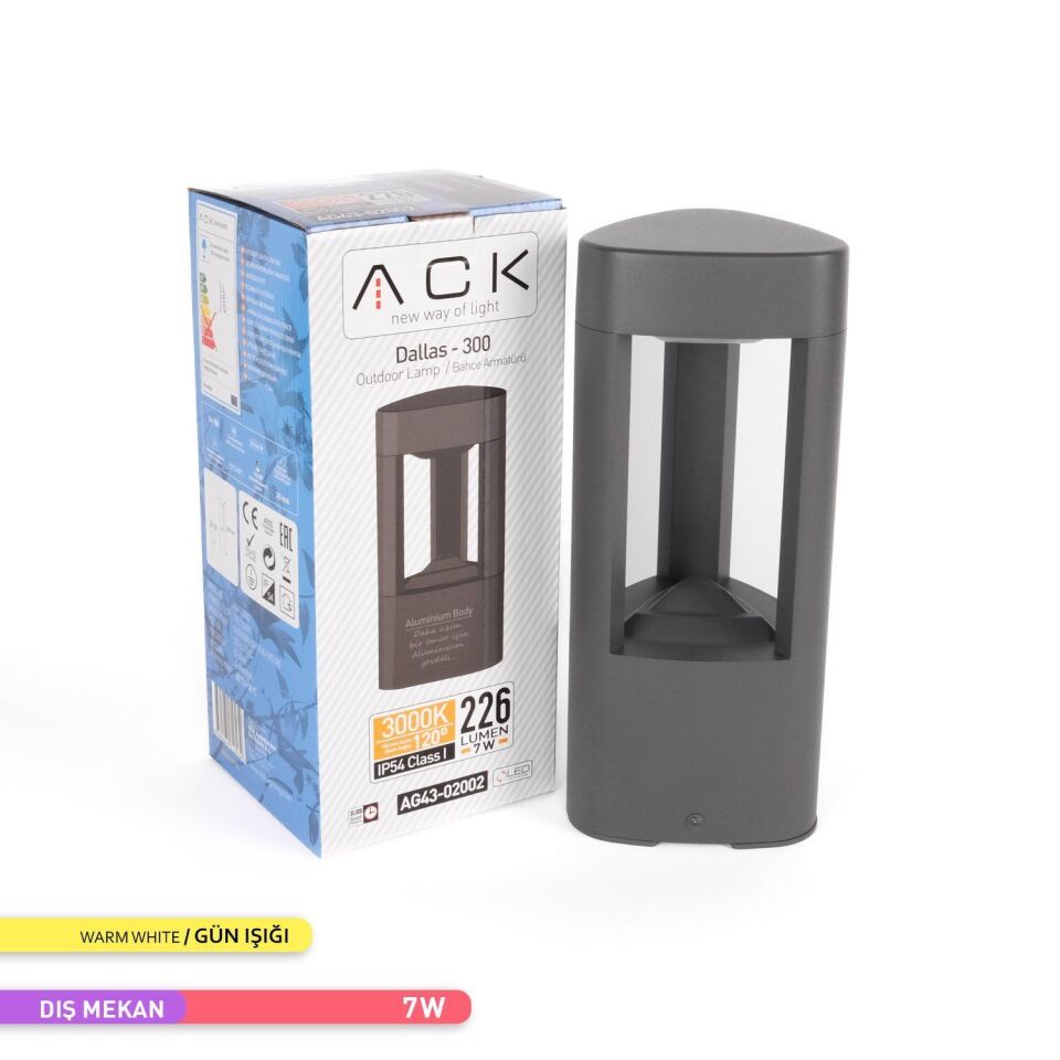 ACK AG43-02002 3000K 30 cm x 26 cm x 12,5 cm 7W LED Bahçe Armatürü Dallas