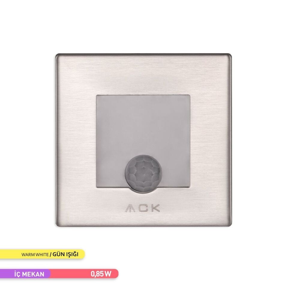 ACK AH07-00804 Sensörlü LED 0,84W 3000K 7,75 cm x 7,75 cm x 5,3 Merdiven-Duvar Armatürü