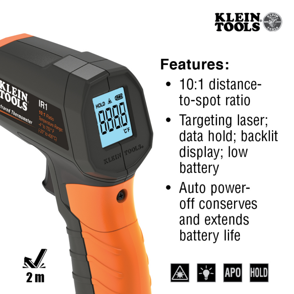 Klein Tools IR1 Kızılötesi Dijital Termometre | Hassas Lazer Hedefleme