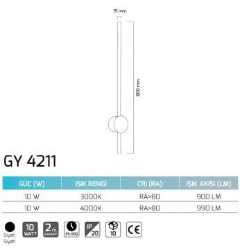 GOYA GY 4211 10 Watt Siyah Gövde LED Çubuk Aplik - Gün Işığı