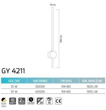 GOYA GY 4211 10 Watt Siyah-Antrasit Gövde LED Çubuk Aplik - Gün Işığı