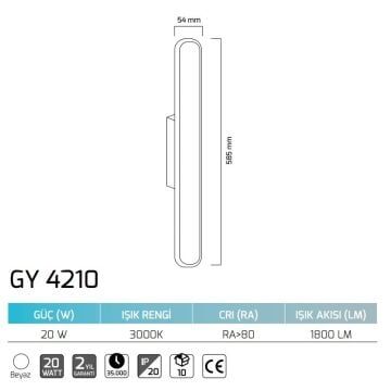 GOYA GY 4210 20 Watt Beyaz Gövde Dekoratif LED Aplik - Gün Işığı
