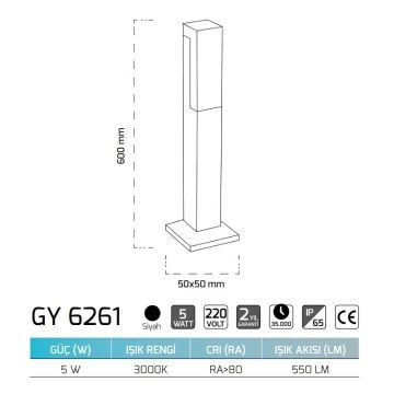 GOYA GY 6263 5 Watt 60 cm LED Bollard Armatür - Gün Işığı