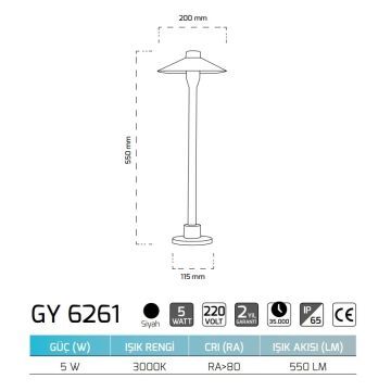 GOYA GY 6262 5 Watt 55 cm Şapkalı LED Bollard Armatür - Gün Işığı