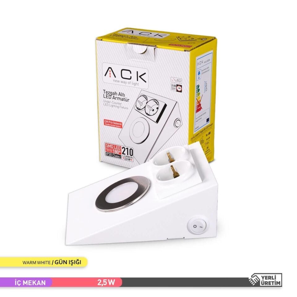 ACK AH11-00200 3000K 2.5W Çift Prizli Tezgah Altı Armatür