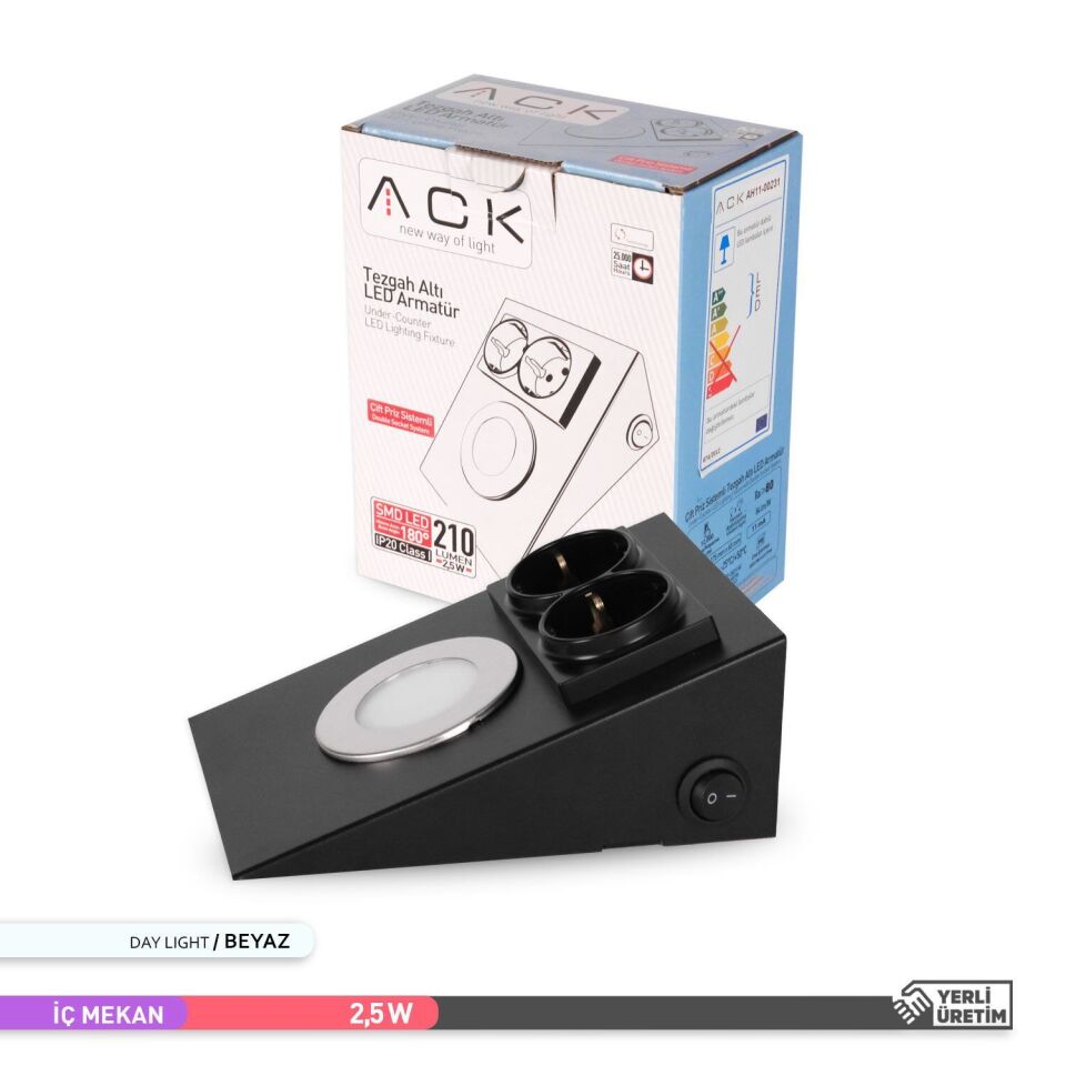ACK AH11-00231 6500K 2.5W Çift Prizli Tezgah Altı Armatür