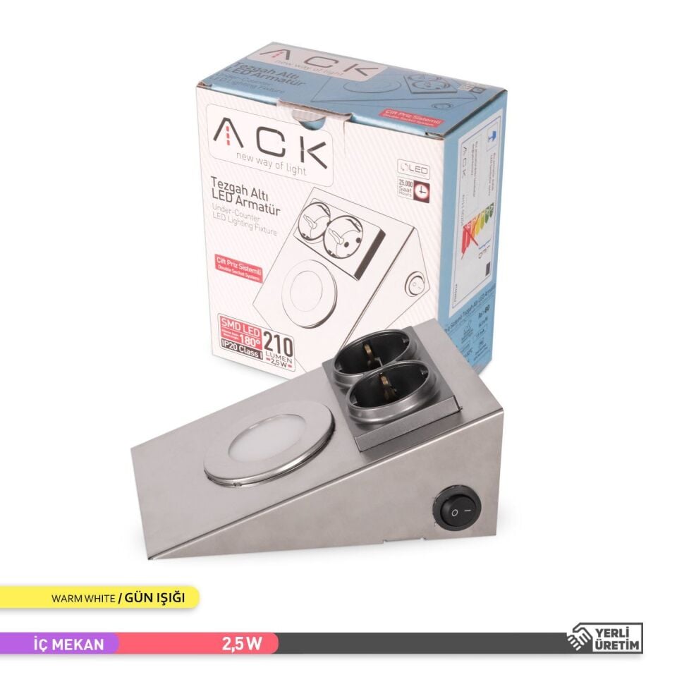 ACK AH11-00204 3000K 2.5W Çift Prizli Tezgah Altı Armatür