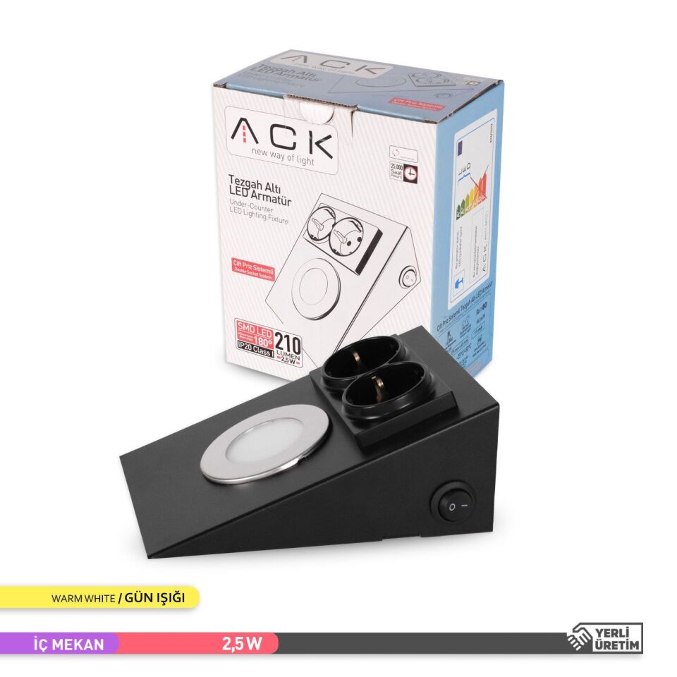 ACK AH11-00201 3000K 2.5W Çift Prizli Tezgah Altı Armatür