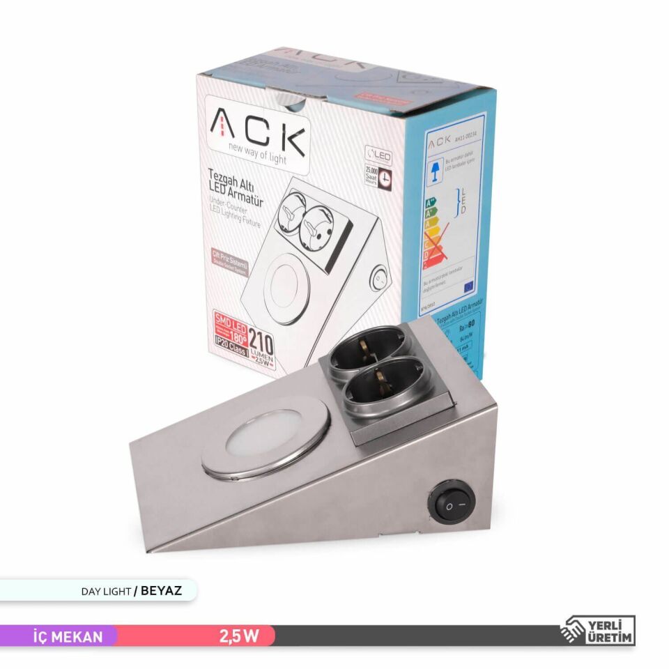 ACK AH11-00234 6500K 2.5W Çift Prizli Tezgah Altı Armatür