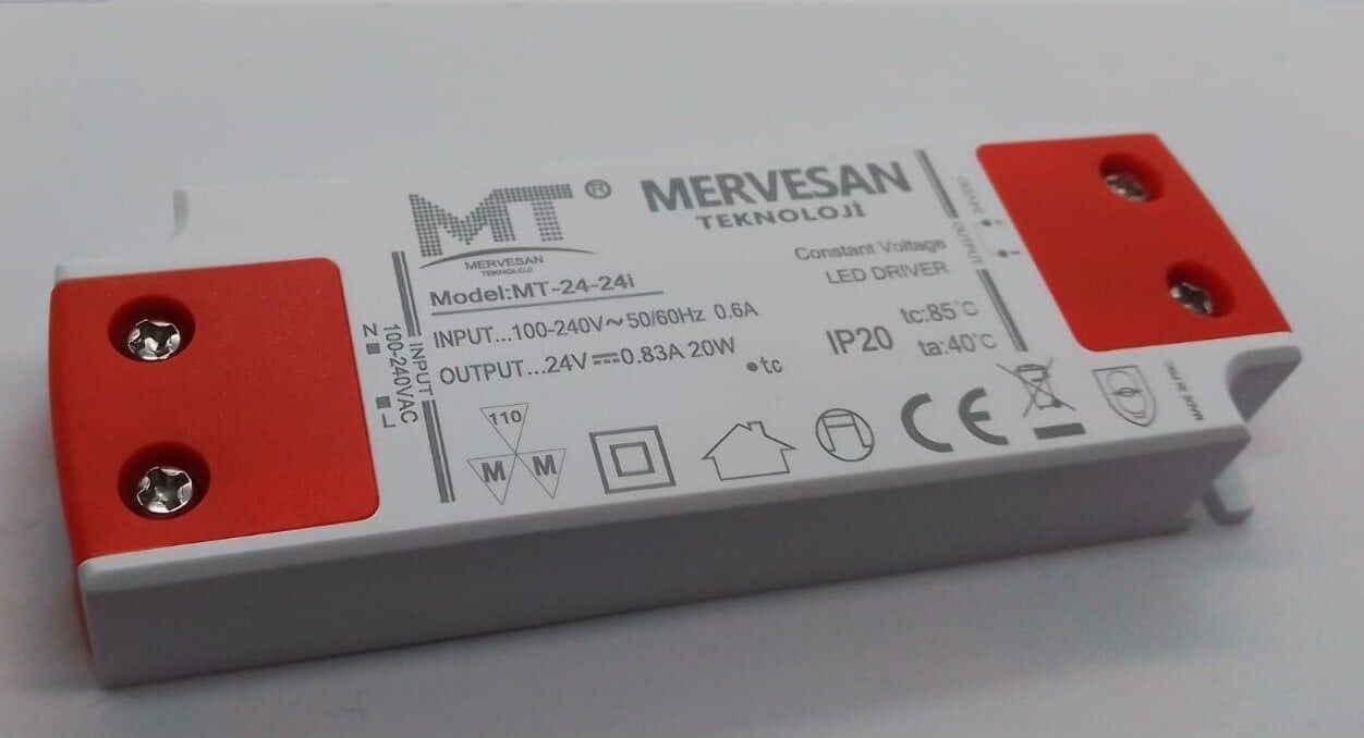 Mervesan 24W 24V 1A Plastik Kasa Sabit Voltaj AC/DC (SMPS) Adaptör MT-24-24İ