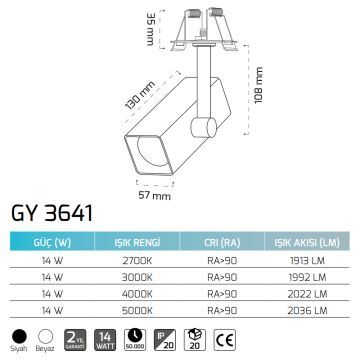 GOYA GY 3641 SAR 14 Watt Siyah/Beyaz Gövde Sıva Altı Hareketli LED Spot