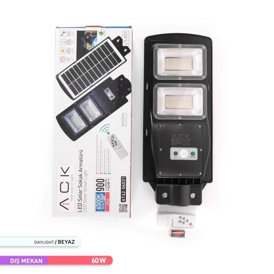 ACK AT42-06031 6500K 60W Solar Led Sokak Armatürü