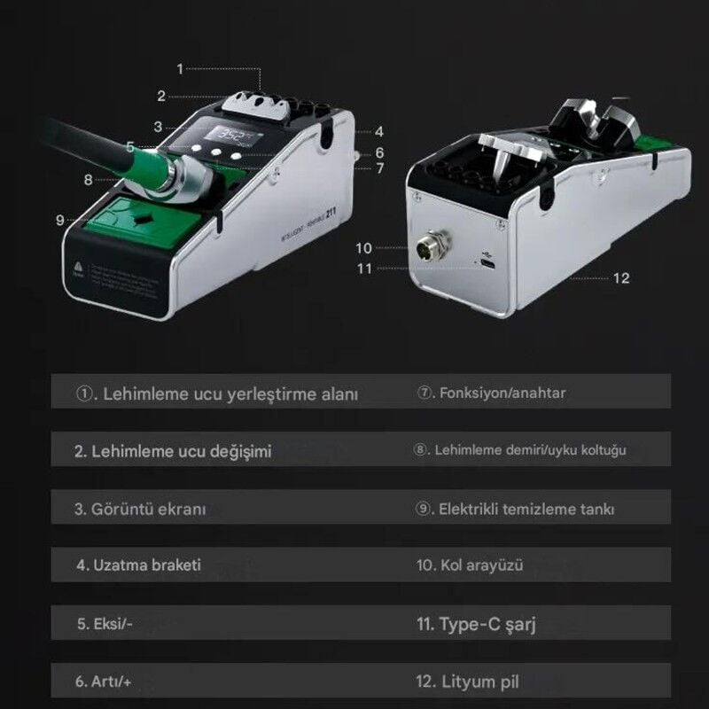 TBK-211 Mini Taşınabilir Şarjlı C210 Havya İstasyonu