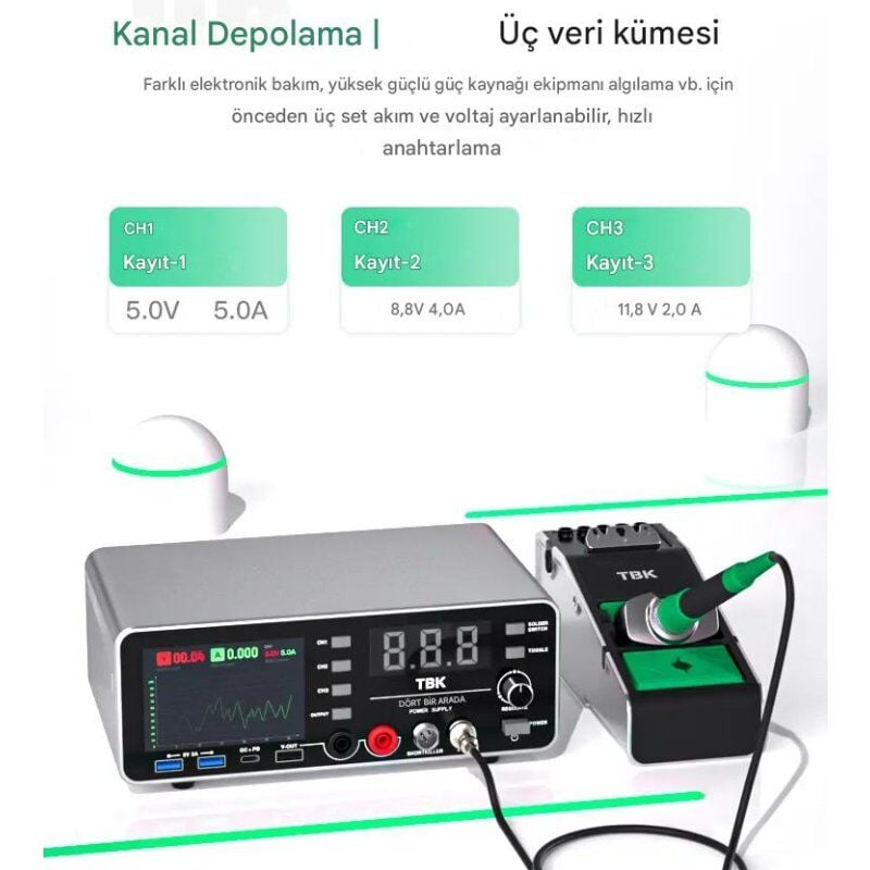 TBK-219 4'ü 1 Arada DC Güç Kaynağı ve C210 Kalem Havya İstasyonu 20V 5A