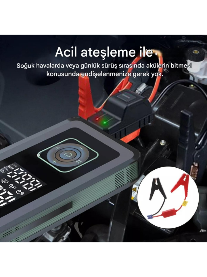 Cepini Cp-11 8000mAh Şarjlı Powerbank, Akü Takviyesi, Fener ve Taşınabilir Kompresör