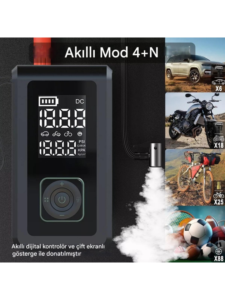 Cepini Cp-11 8000mAh Şarjlı Powerbank, Akü Takviyesi, Fener ve Taşınabilir Kompresör