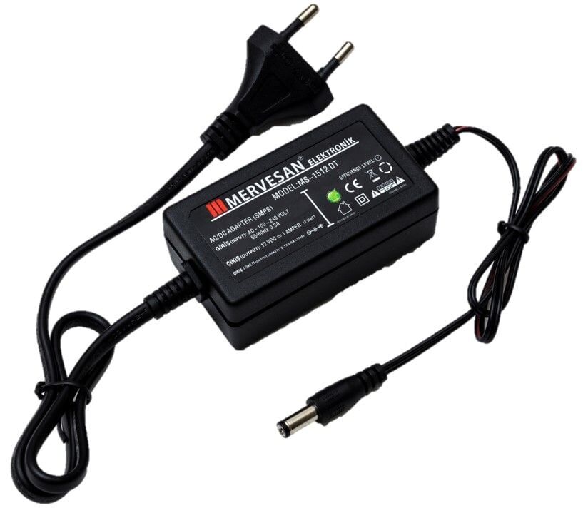 Mervesan 12W 12V 1A MRW Power Markalı Plastik Kasalı Adaptör AC/DC (SMPS) MRW-1512DT
