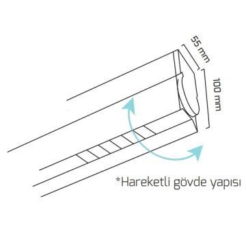 GOYA GY 8039-15 Siyah/Beyaz Kasa 50 Watt 150 cm Hareketli Gövdeli Sıva Üstü Lensli Lineer Armatür