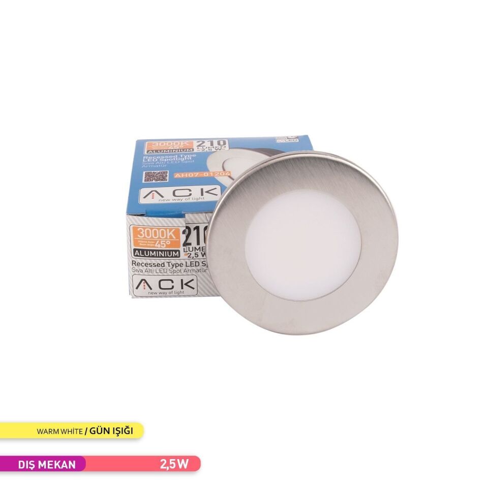 ACK AH07-01204 2,5W 3000K Sıva Altı LED Spot Armatür Saten