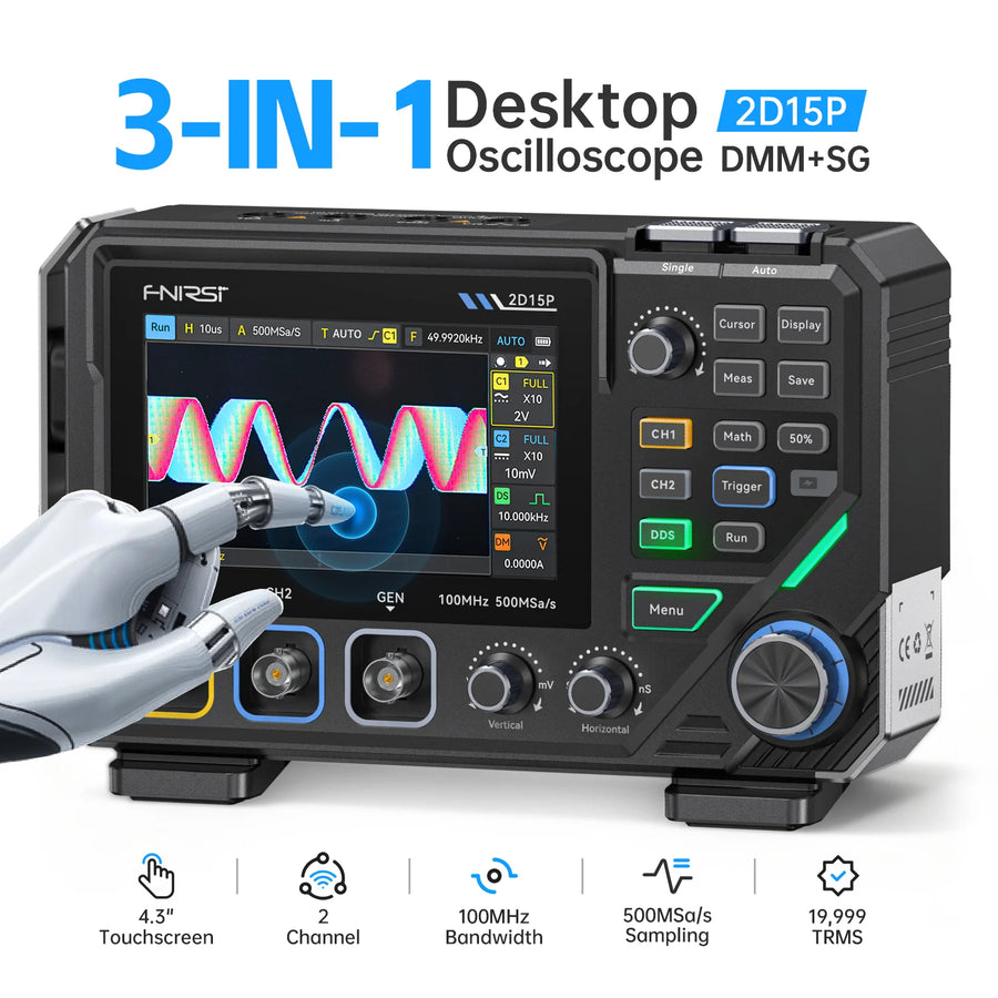 FNIRSI® 2D15P 3'ü 1 Arada Masaüstü 2 Kanallı 100MHz Fosfor Osiloskop Multimetre