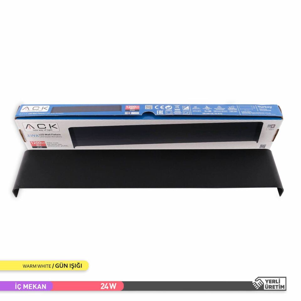 ACK AH07-03701 18W 3000K 9 cm X 50 cm LED Duvar Armatürü Siyah