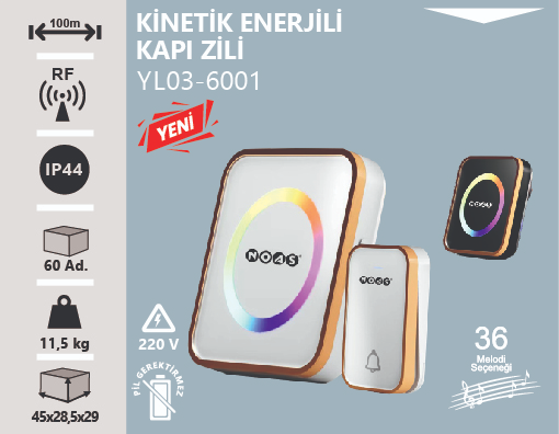 NOAS YL03-6001 Kablosuz Dijital Kapı Zili-kinetik Enerji Kontrol
