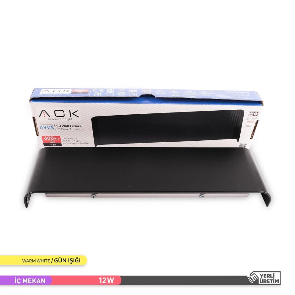 ACK AH07-03301 12W 3000K 9 cm X 35 cm LED Duvar Armatürü Siyah