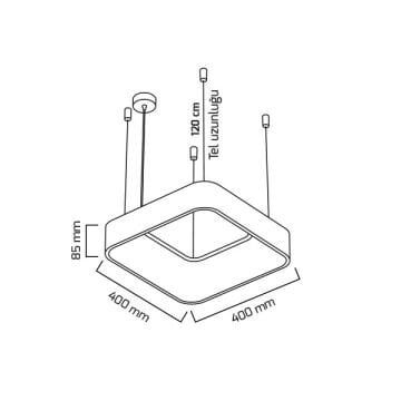 GOYA GY 8120-40 Siyah/Beyaz Kasa 28 Watt 40x40 cm Kare Halka Lineer Avize
