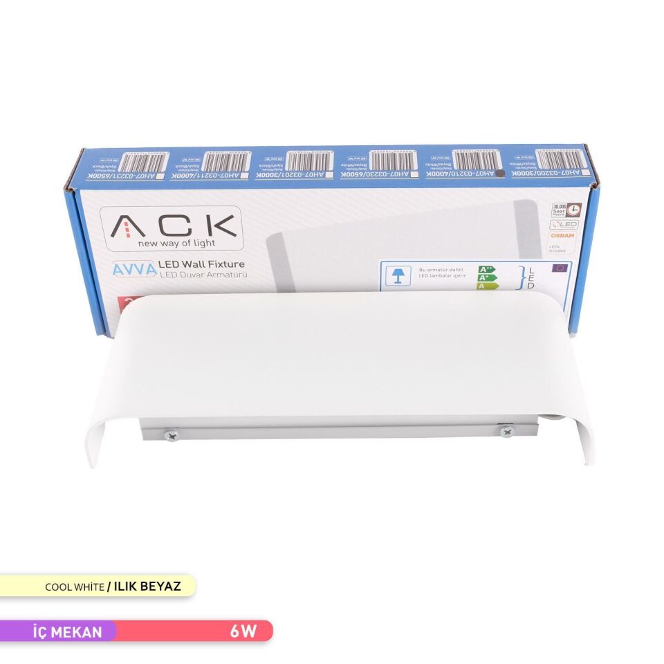 ACK AH07-03210 6W 4000K 9 cm X 23 cm LED Duvar Armatürü Beyaz
