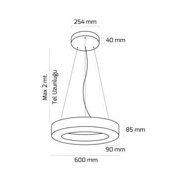 GOYA GY 8112-60 Siyah/Beyaz Kasa 82 Watt 60 cm Halka Lineer Avize