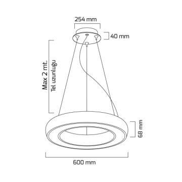 GOYA GY 8122-60 Siyah/Beyaz Kasa 82 Watt 60 cm Halka Lineer Avize