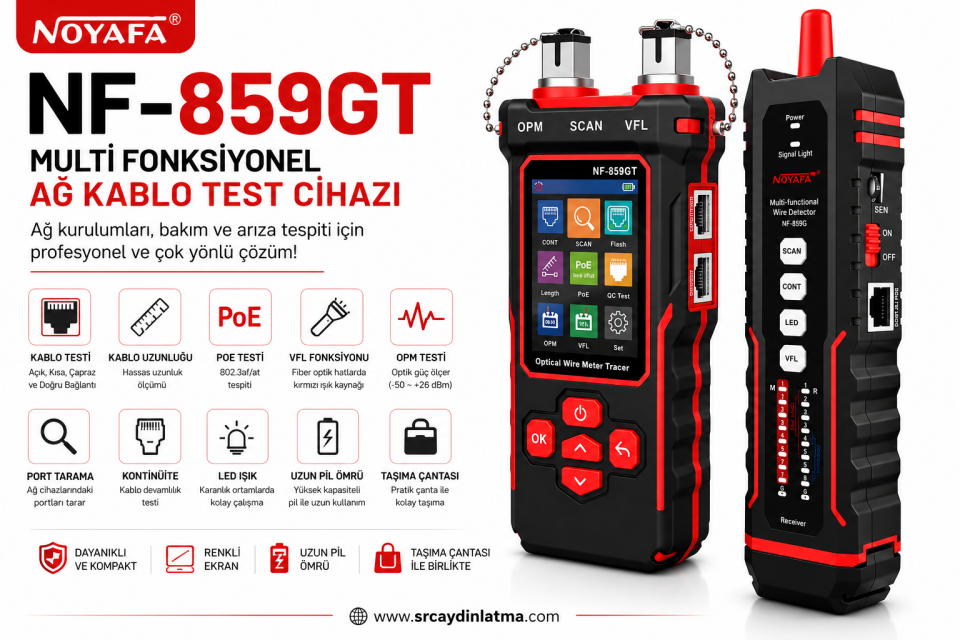 NOYAFA NF-859GT 10-in-1 Ağ ve Fiber Kablo Test Cihazı RJ45 RJ11 CAT5 CAT6 POE VFL OPM