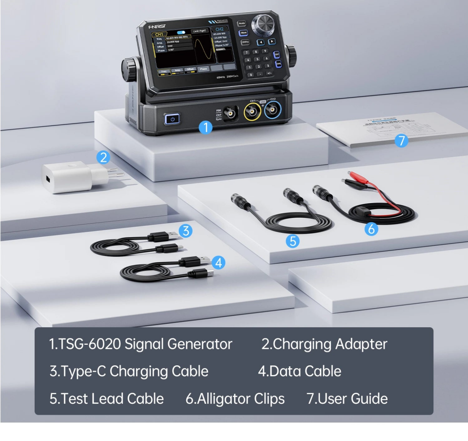 FNIRSI TSG6020 2 Kanallı 60MHz 200MSa/s Fonksiyon Sinyal Jeneratörü