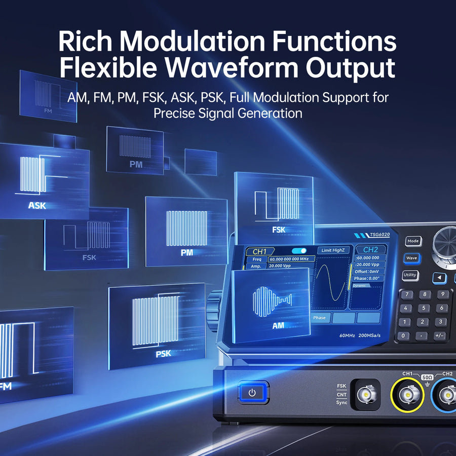 FNIRSI TSG6020 2 Kanallı 60MHz 200MSa/s Fonksiyon Sinyal Jeneratörü
