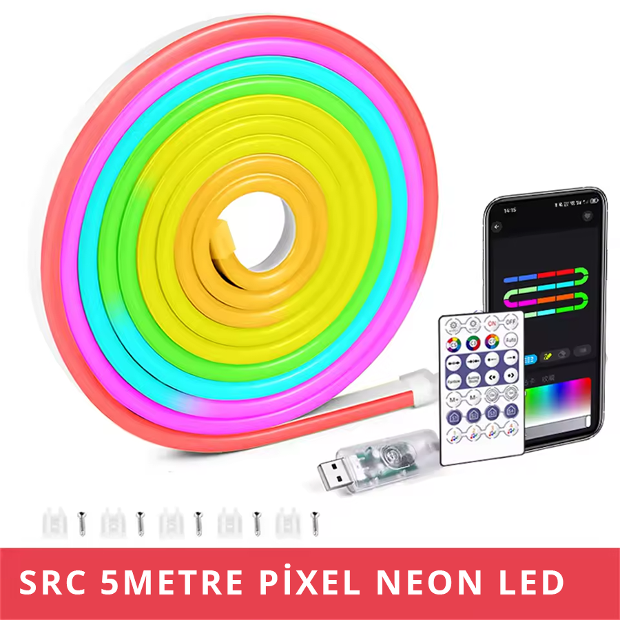 SRC Pixel Neon Led Set 5 Metre RGB Kumandalı + Wifi Kontrol Esnek Şerit Led